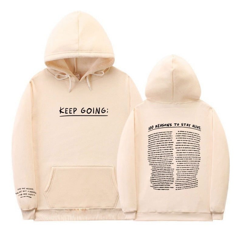 Letter Printing Long-sleeved Drawstring Hooded