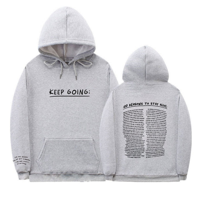Letter Printing Long-sleeved Drawstring Hooded