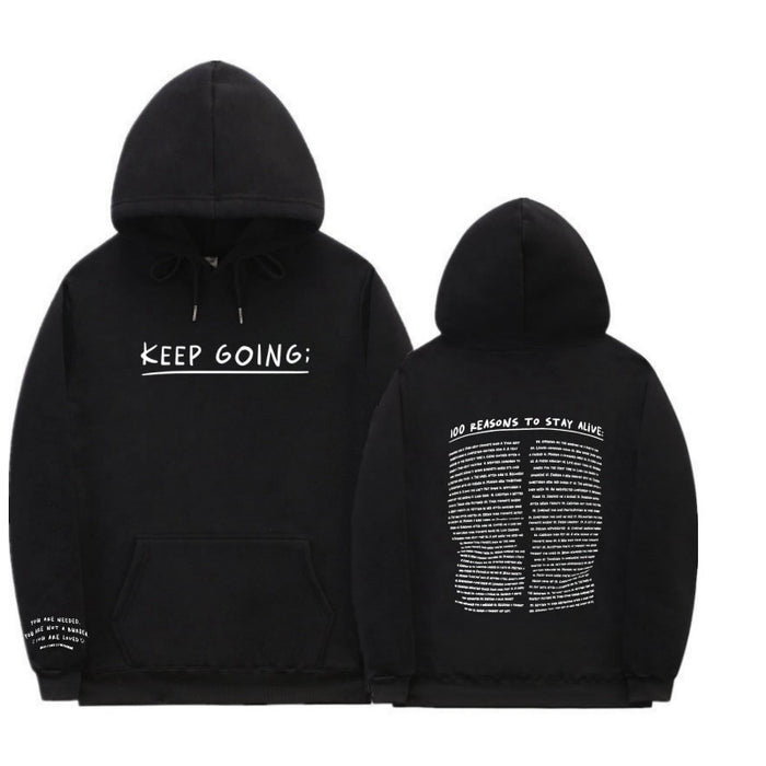 Letter Printing Long-sleeved Drawstring Hooded